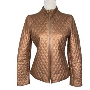 Blushe Vintage Quilted Leather Jacket Women’s Size 8 Bronze Gold Chic Zipper